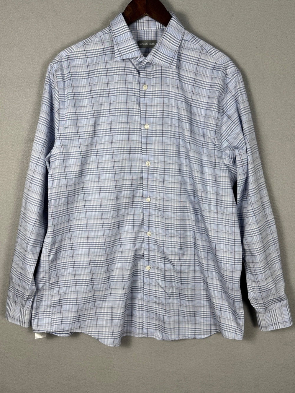 Michael Kors Mens XL Regular Fit Dress Shirt Blue Plaid